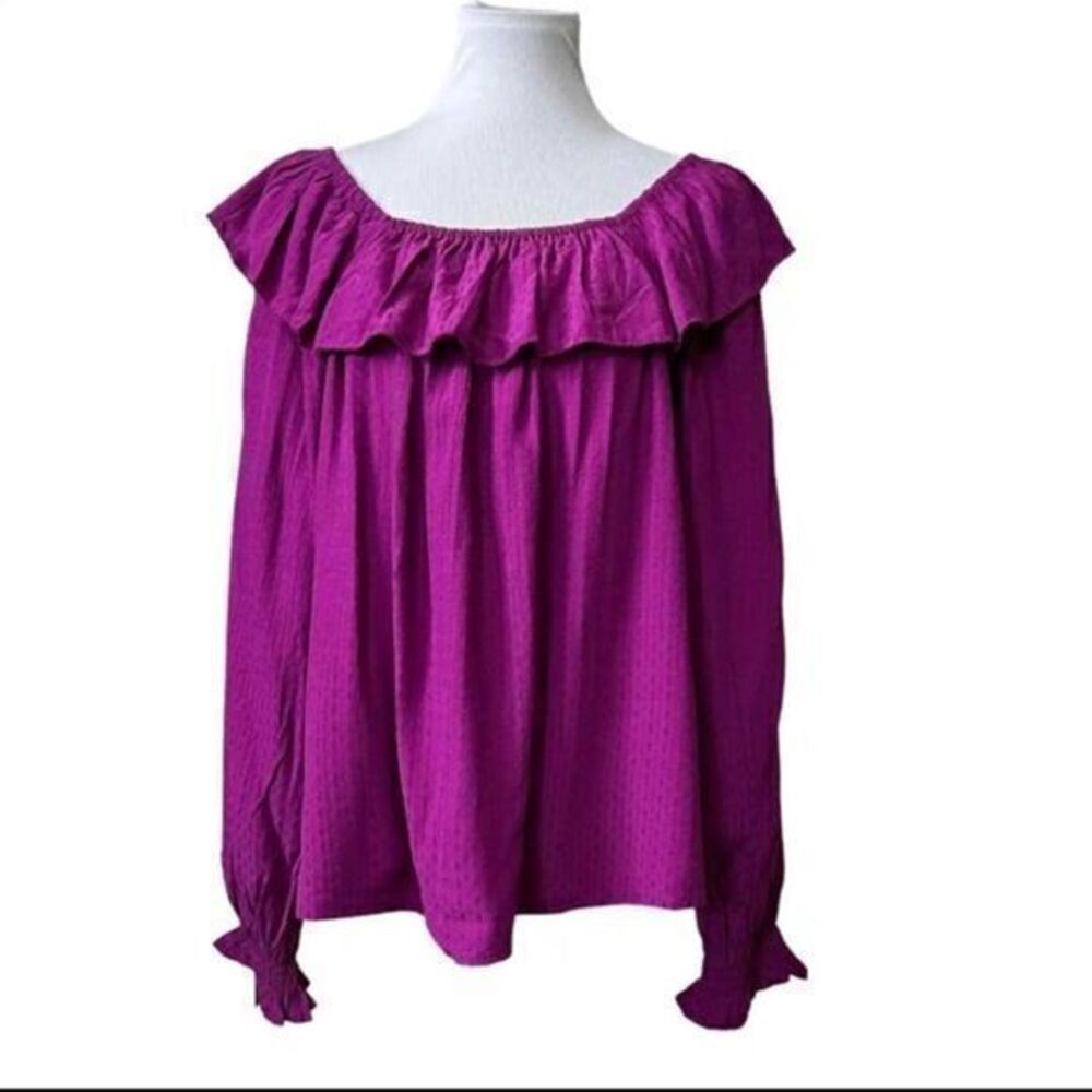 Knox Rose Boho Womens Medium Purple Ruffle Neck Long‎ Sleeve Blouse Size M